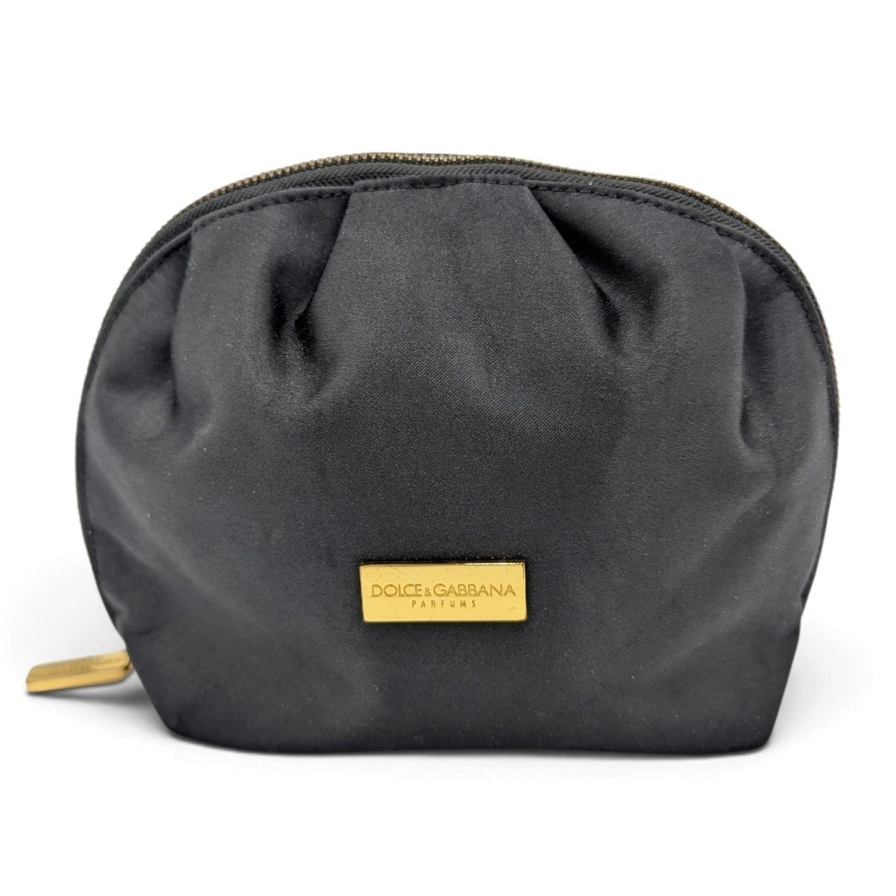 Dolce & Gabbana Parfums Black Cosmetic Makeup Pouch Gold Logo Zip Bag